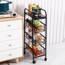 [HH00004432] ترولي معدن 4 دور بسلات شبكية متحركة لحمل وتنظيم ادوات المطبخ والحمام بعجلات لسهولة الحركة