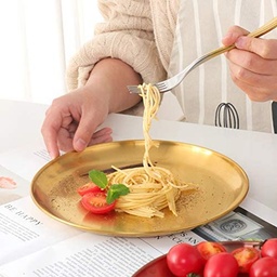 [HH00004600] طبق اكل انيق استانليس ستيل مطلي ذهبي  26 سم