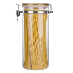 [HH00004910] برطمان زجاج 1500 ملي بغطاء خشب بقفل لحفظ وتنظيم التوابل والبقوليات والاسباجيتي