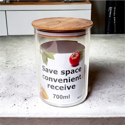 [HH00006549] علبة اكليريك 700 ملي لحفظ وتخزين الحبوب والبقوليات والمكسرات والكورن فليكس بغطاء شكل خشبي محكم الغلق