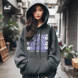 Flower هودي اوفر سايز قطن باللون الرمادي 