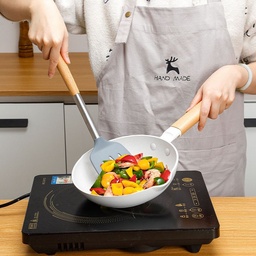 [HH00008777] معلقة سيليكون لتقليب وإخراج وتقديم الطعام بيد خشب طويلة بفتحة للتعليق