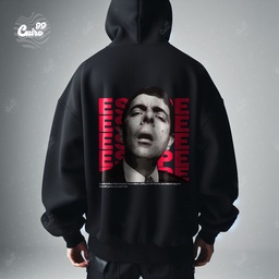 Mr. Bean هودي اوفر سايز قطن باللون الأسود