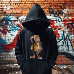 Rapper Street هودي اوفر سايز قطن باللون الأسود