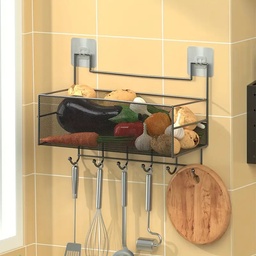 رف حامل ومنظم لأدوات المطبخ والحمام ب 6 هوك بلزق دبل فيس قوي لسهولة التعليق