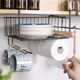 اندر شيلف منظم وحامل لأدوات المطبخ والحمام والمكتب مع 2 حامل للمناديل والفوط من المعدن
