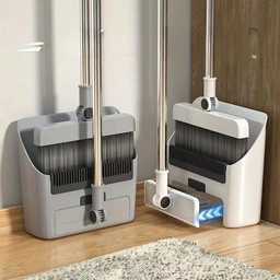 [HH00010451] طقم تنظيف 3 في 1 مقشة وفرشة وجاروف بسنون لسهولة التنظيف بيد معدن دوارة بمقبض مريح لليد