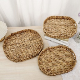 [HH00010702] طقم باسكت بيضاوي 3 قطع بمقاسات مختلفة لحمل وتنظيم ادوات العناية بالبشرة والشعر وقطع الديكور بيد من الخوص