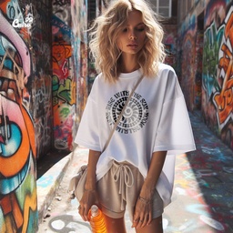 Rise With The Sun . Rest With The Moon . تيشيرت اوفر سايز قطن باللون الأبيض للنساء