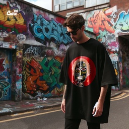 African Mask تيشيرت اوفر سايز قطن باللون الاسود للرجال