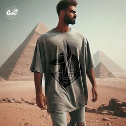 Dark Anubis تيشيرت اوفر سايز قطن باللون الرمادي للرجال