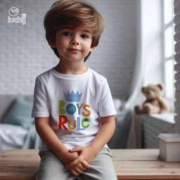 Boys Rule تيشيرت اطفال قطن باللون الابيض