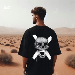 Victim Skull تيشيرت اوفر سايز قطن باللون الاسود للرجال