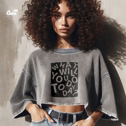 What Will You Do Today ? كروب توب اوفر سايز باللون الرمادي
