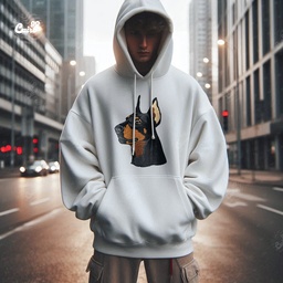 Doberman Pinscher هودي اوفر سايز قطن للرجال باللون الابيض