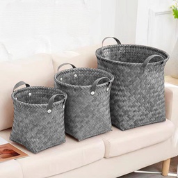 [HH00014925] طقم باسكت تخزين من الرتان باللون الرمادي - 3 قطع