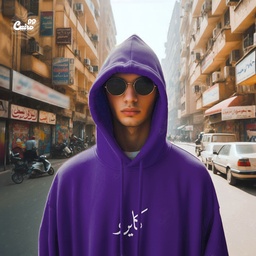 هودي "كايرو" اوفر سايز قطن للرجال باللون الموف