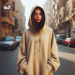 هودي "كايرو" اوفر سايز قطن للنساء باللون البيج