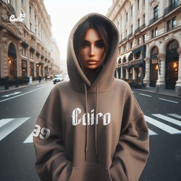 Cairo99 Embroidery هودي اوفر سايز قطن للنساء باللون البني.