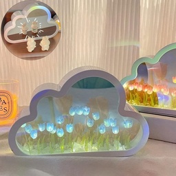 [HH00016268] اباجورة ليلية شكل سحابة مع مراية مزينة من الداخل بزهور التيوليب